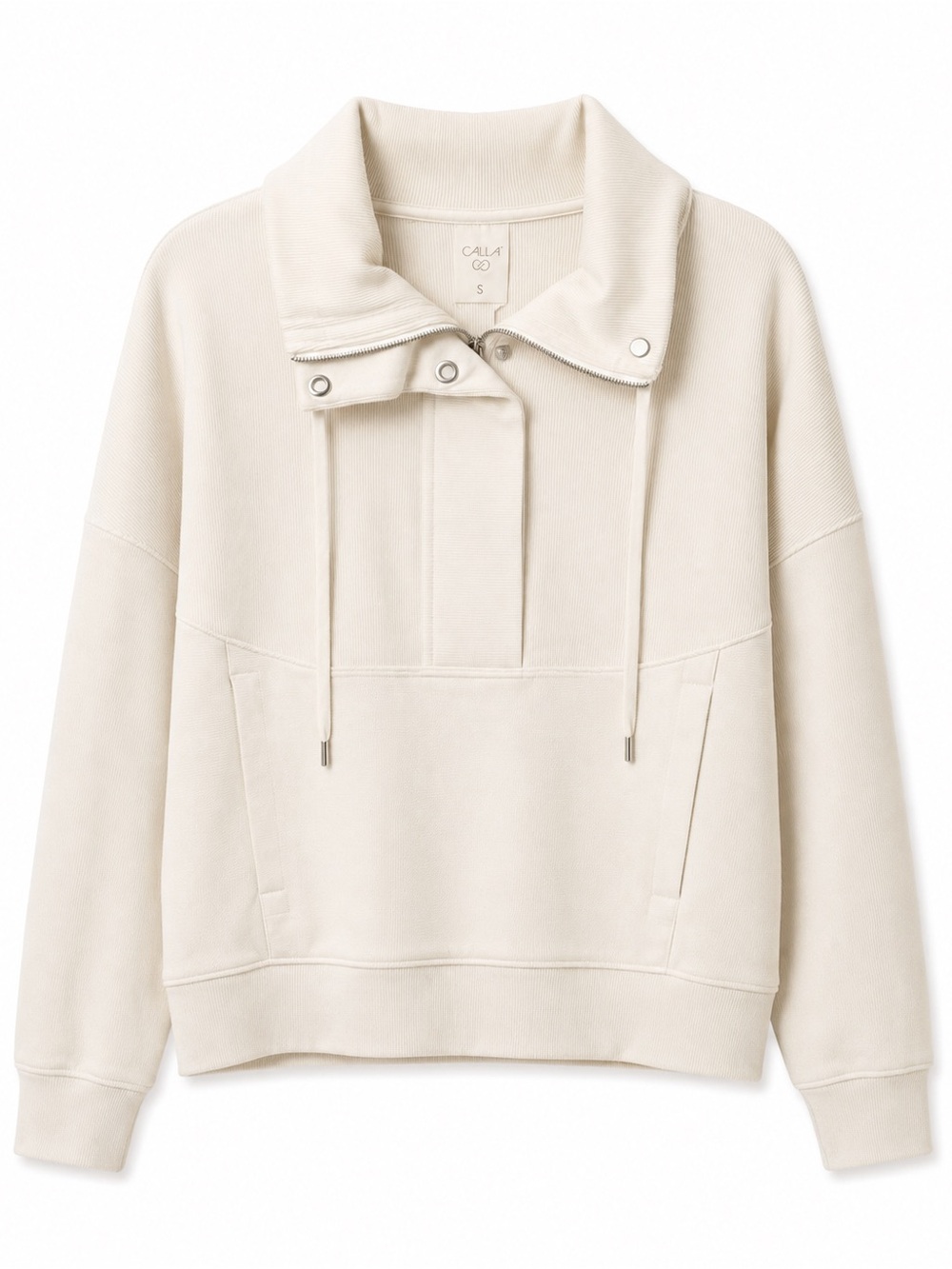 Alia Cream Snap-Detail Funnel Neck Sweatshirt